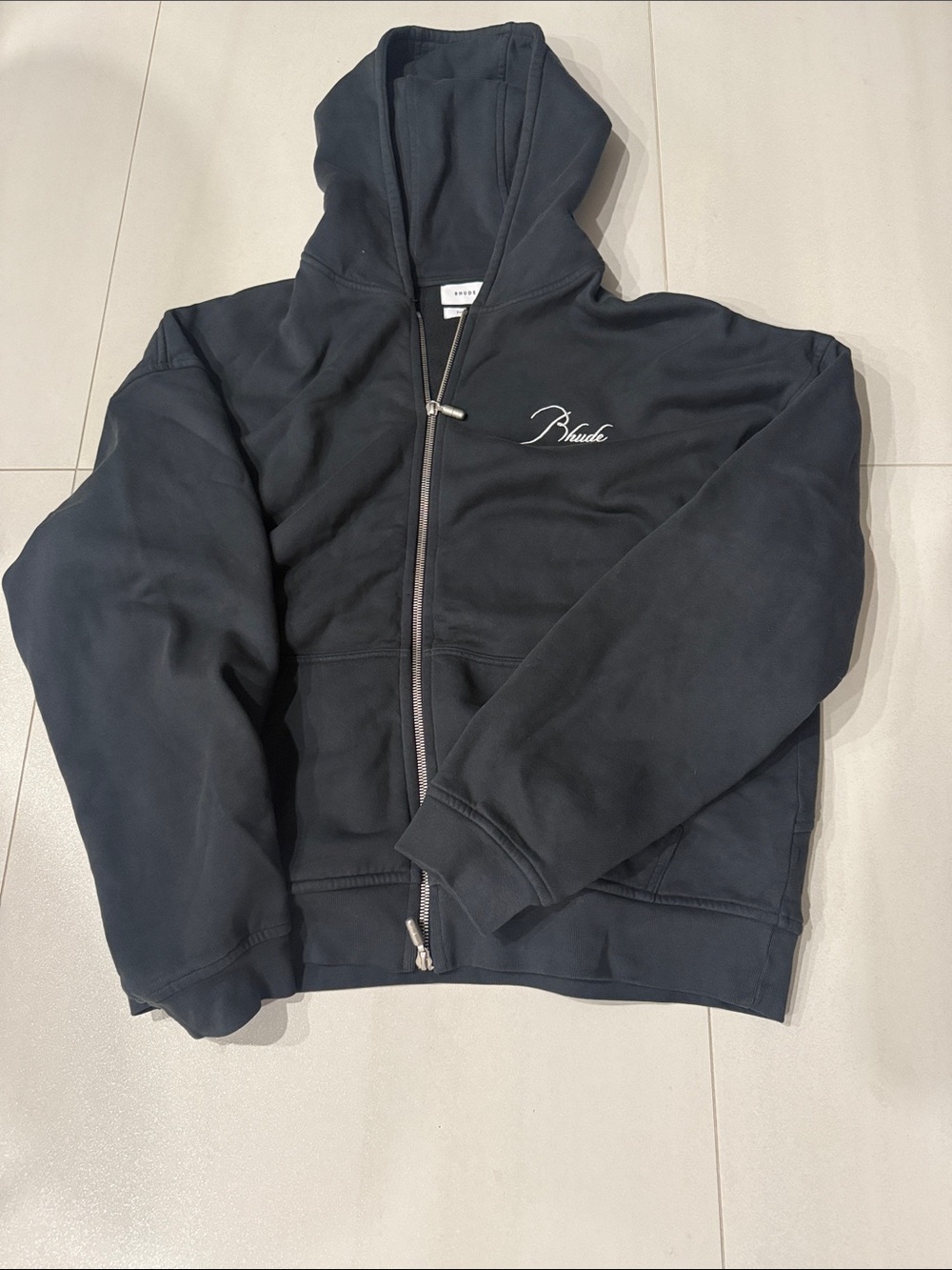 Rhude Black Full-Zip Hoodie Jacket with Script Logo